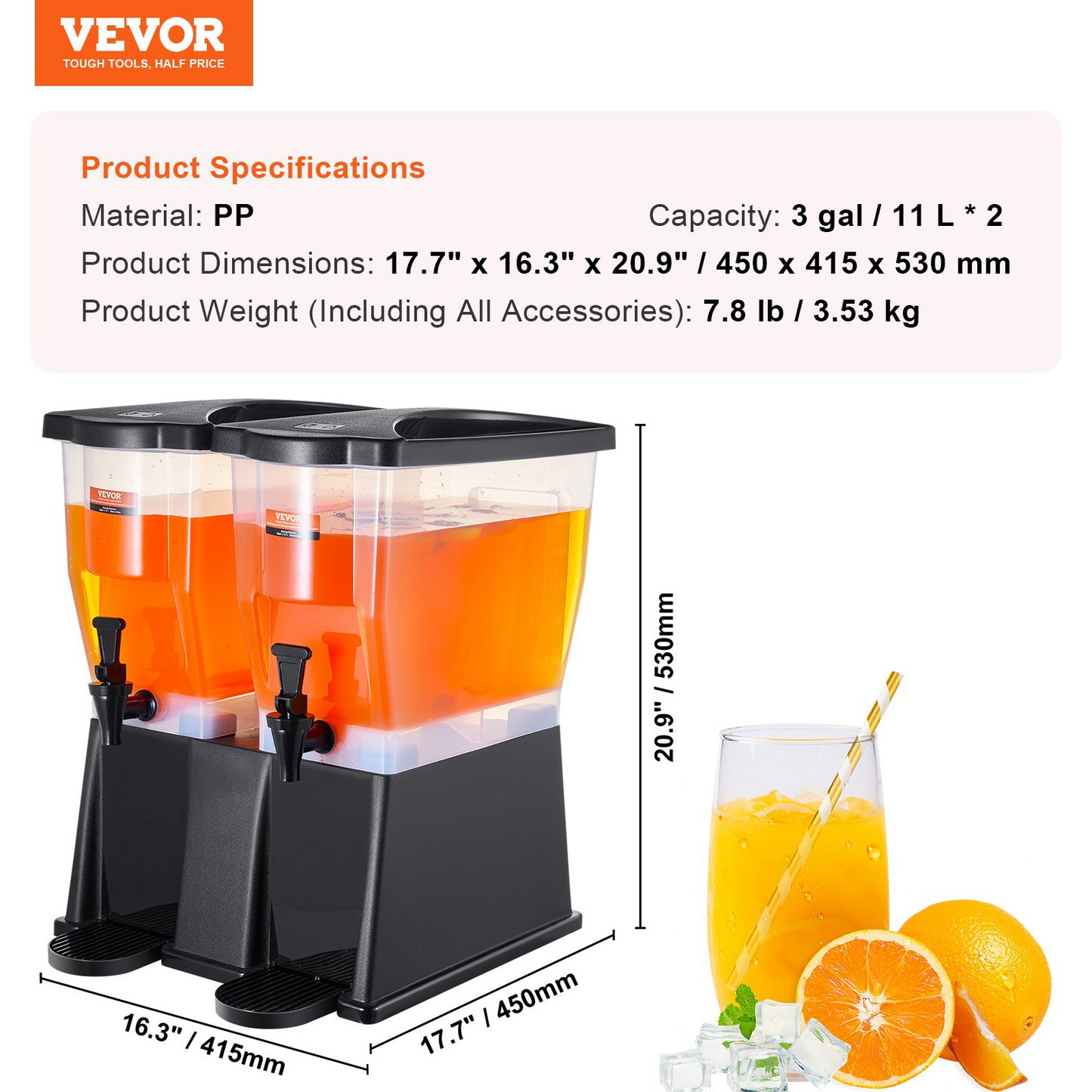 VEVOR Beverage Dispenser, 3 Gallon x 2 Drink Dispensers for Parties, Plastic Juice Dispenser with Stand Spigot Lid, Iced Tea Lemonade Juice Water Dispenser, for Restaurants, Hotels, Parties