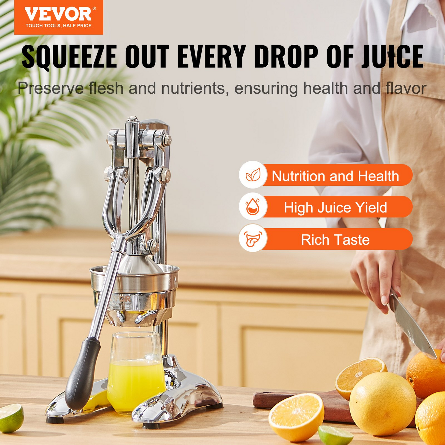 VEVOR Citrus Juice Press, Hand Press Orange Juicer Press, Commercial Grade Manual Citrus Juicer Lemon Squeezer, Easy-to-Clean Fruit Press Juicer for Lemon Pomegranate Orange Juice