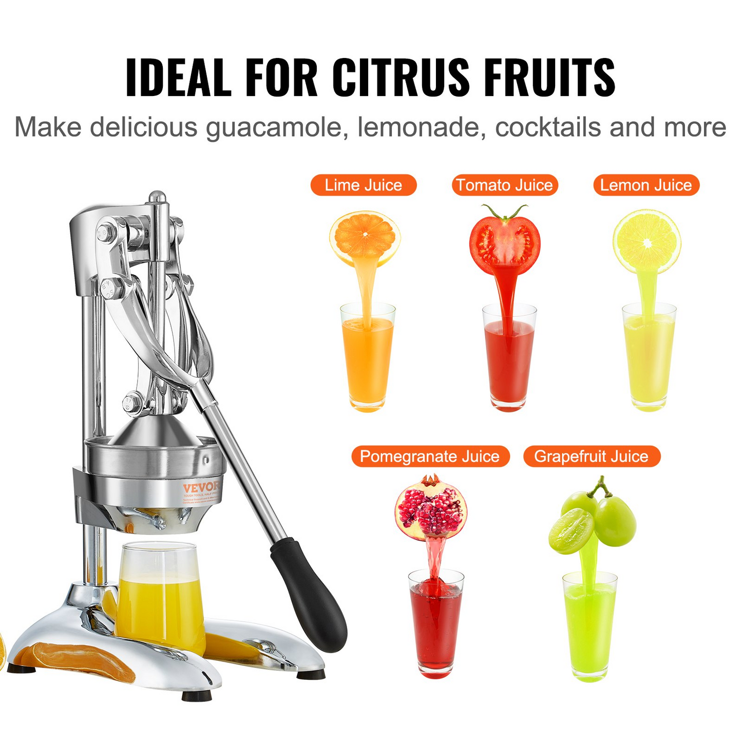 VEVOR Citrus Juice Press, Hand Press Orange Juicer Press, Commercial Grade Manual Citrus Juicer Lemon Squeezer, Easy-to-Clean Fruit Press Juicer for Lemon Pomegranate Orange Juice