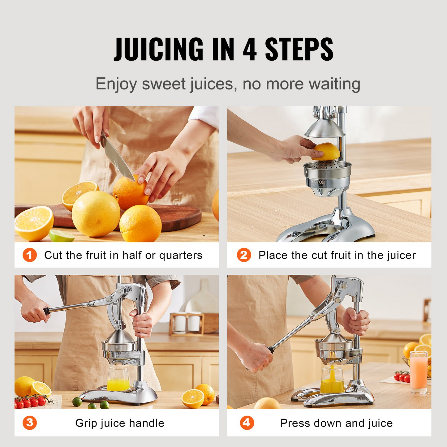 VEVOR Citrus Juice Press, Hand Press Orange Juicer Press, Commercial Grade Manual Citrus Juicer Lemon Squeezer, Easy-to-Clean Fruit Press Juicer for Lemon Pomegranate Orange Juice