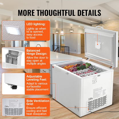 VEVOR Chest Freezer, 12.8 Cu.ft / 345 L Large Deep Freezer & 4 Removable Baskets, Freestanding Top Open Door Commercial Chest Freezers with Locking Lid, 7-Level Adjustable Temp, LED Lighting, 6 Wheels