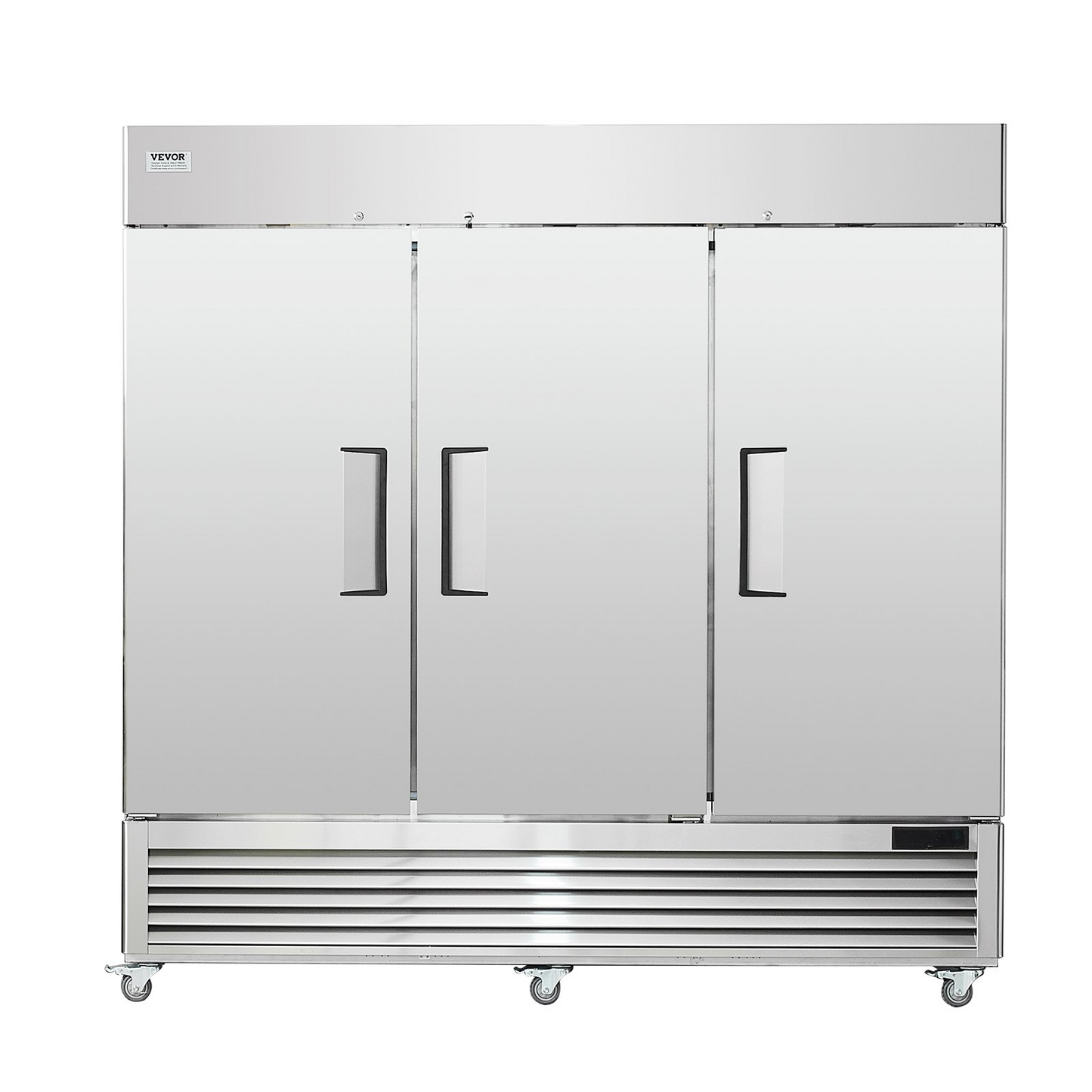 VEVOR Commercial Freezer 60.42 Cu.ft, Reach In 82.5" W Upright Freezer 3 Doors, Auto-Defrost Stainless Steel Reach-in Freezer with 12 Adjustable Shelves, -13 to 5℉ Temp Control, LED Lighting, 4 Wheels