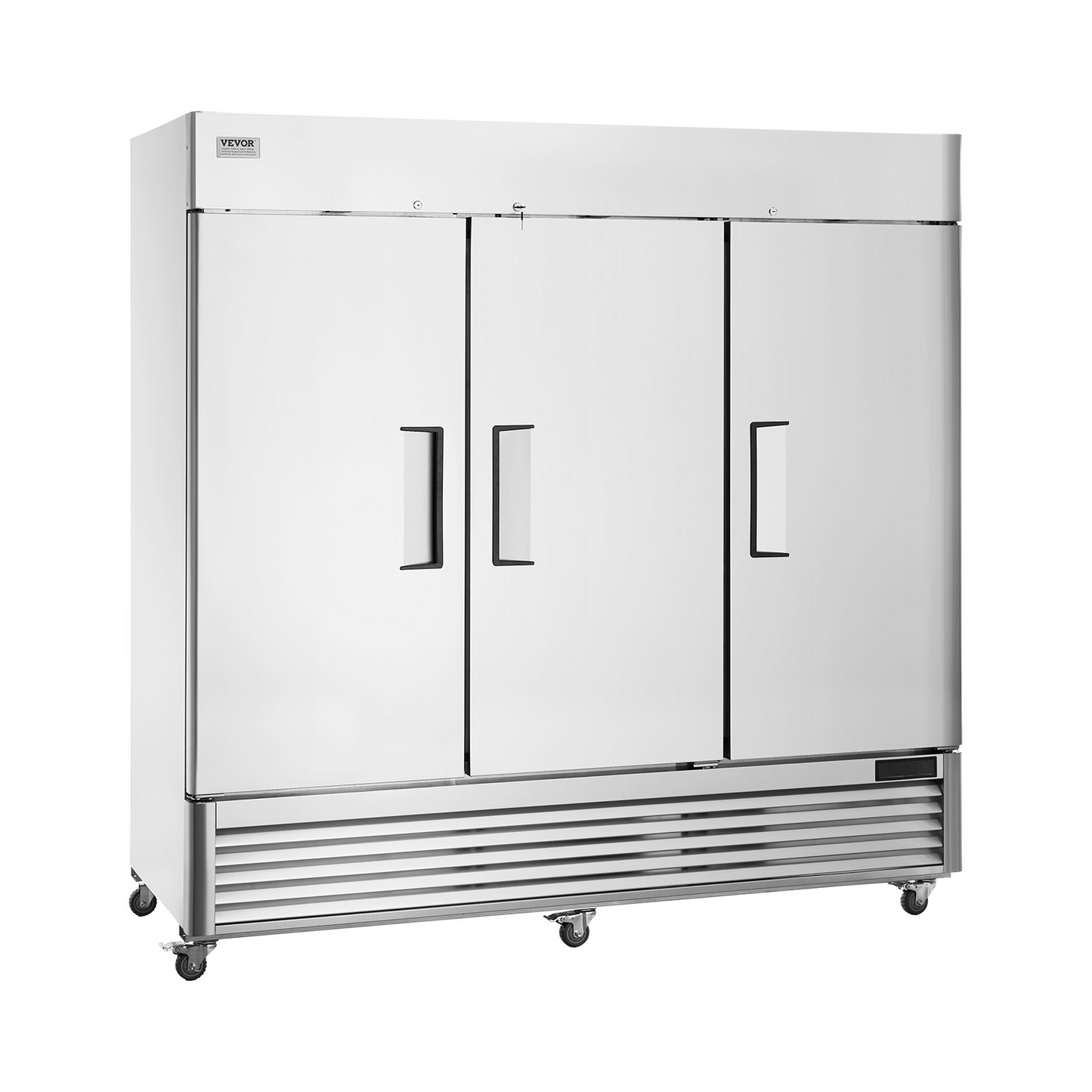 VEVOR Commercial Freezer 60.42 Cu.ft, Reach In 82.5" W Upright Freezer 3 Doors, Auto-Defrost Stainless Steel Reach-in Freezer with 12 Adjustable Shelves, -13 to 5℉ Temp Control, LED Lighting, 4 Wheels