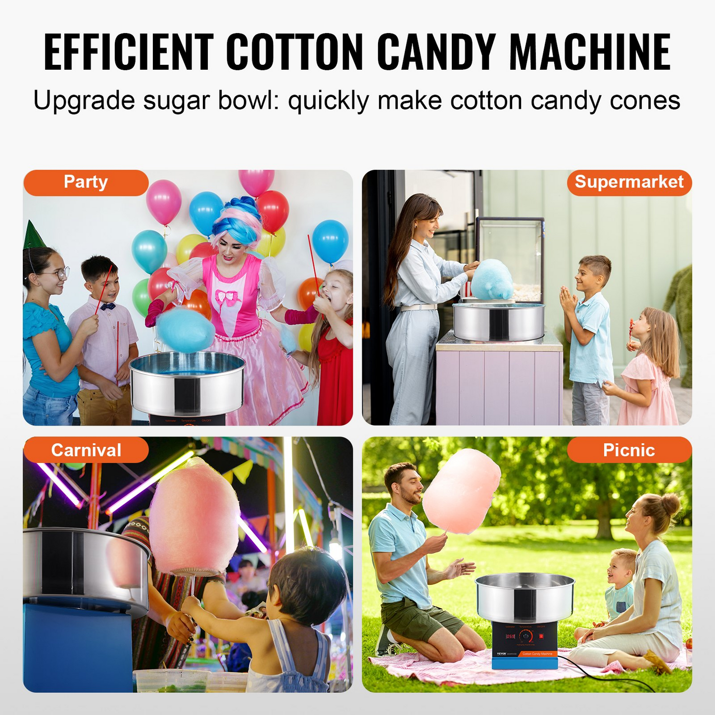 VEVOR Electric Cotton Candy Machine, 1000W Candy Floss Maker, Commercial Cotton Candy Machine with Stainless Steel Bowl, and Sugar Scoop, Perfect for Home Kids Birthday, Family Party (Blue)