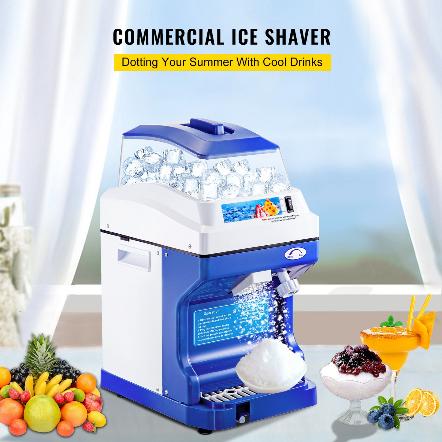 VEVOR 110V Commercial Ice Shaver Crusher 441LBS/H with 11LBS Hopper, 300W Tabletop Electric Snow Cone Maker 320 RPM Rotate Speed Perfect For Parties Events Snack Bar