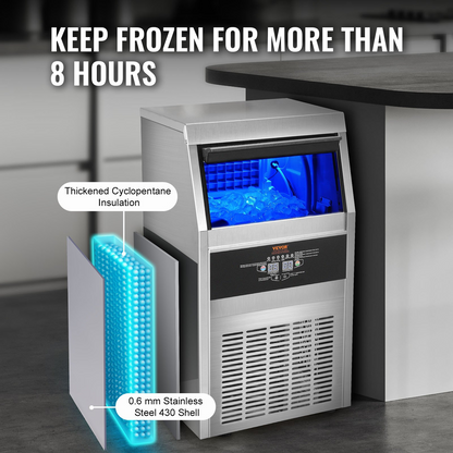 VEVOR 110V Commercial Ice Maker Machine 90LBS/24H with 24LBS Bin, Stainless Steel Automatic Operation Under Counter Ice Machine for Home Bar, Include Water Filter, Scoop, Connection Hose