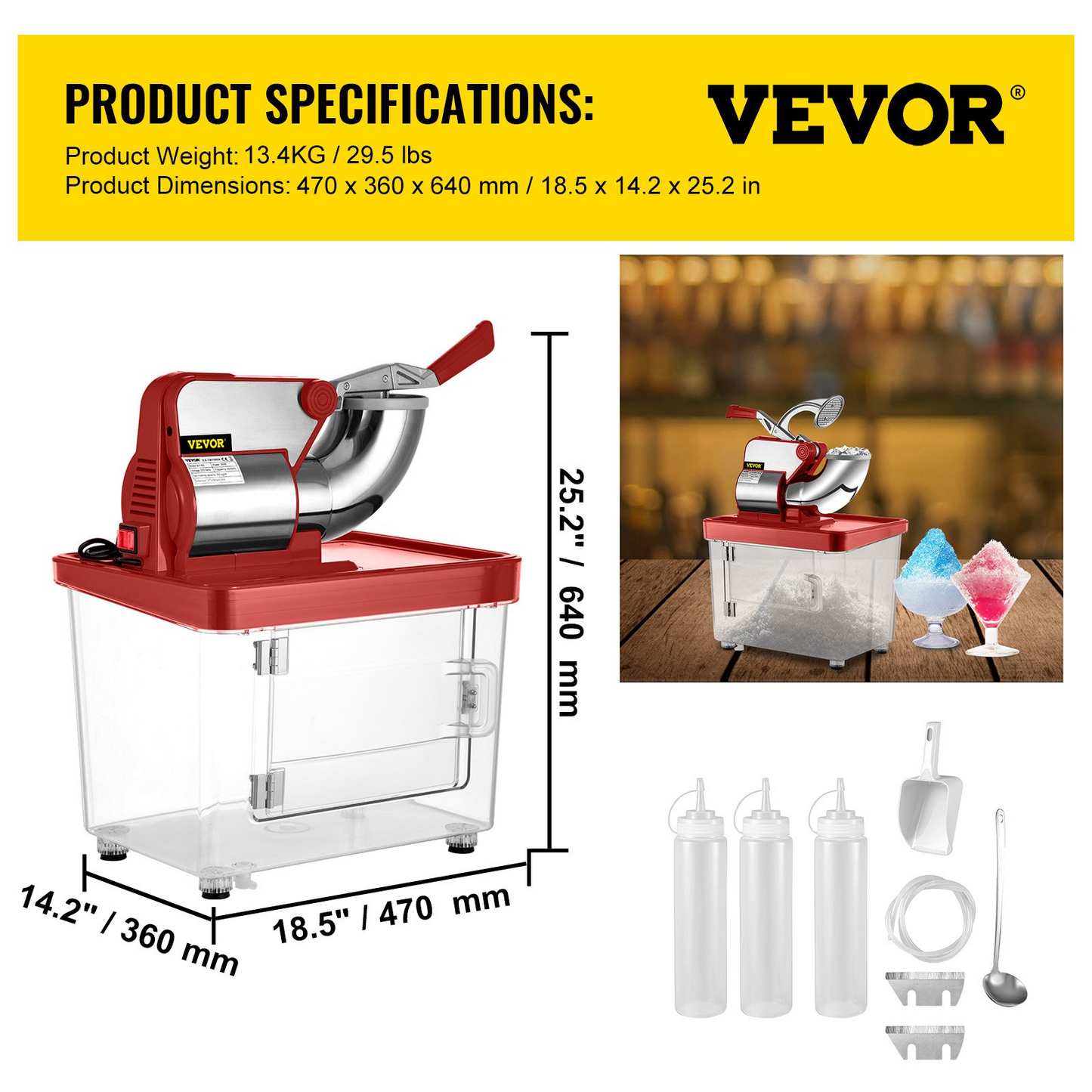 VEVOR 110V Commercial Ice Crusher 440LBS/H, ETL Approved 300W Electric Snow Cone Machine with Dual Blades, Stainless Steel Shaved Ice Machine with Safety On/Off Switch for Family, Restaurants, Bars