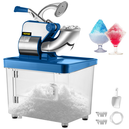 VEVOR 110V Commercial Ice Crusher 440LBS/H, ETL Approved 300W Electric Snow Cone Machine with Dual Blades, Stainless Steel Shaved Ice Machine with Safety On/Off Switch for Family, Restaurants, Bars