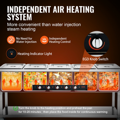 VEVOR 5-Pan Commercial Food Warmer, 5 x 20.6QT Electric Steam Table, 3750W Professional Buffet Catering Food Warmer with 4 Wheels (2 Lockable), Food Grade Stainless Steel Server for Party Restaurant