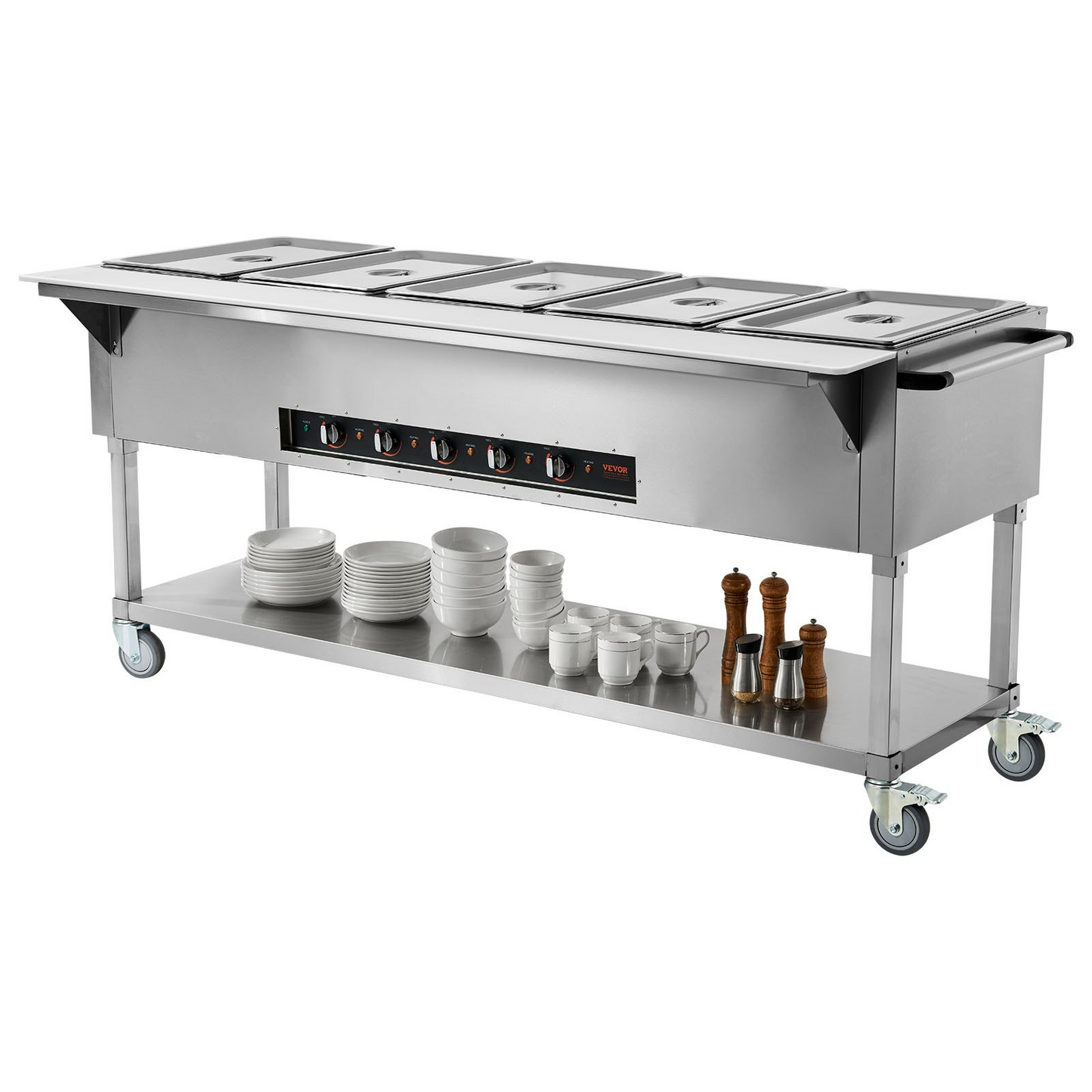 VEVOR 5-Pan Commercial Food Warmer, 5 x 20.6QT Electric Steam Table, 3750W Professional Buffet Catering Food Warmer with 4 Wheels (2 Lockable), Food Grade Stainless Steel Server for Party Restaurant