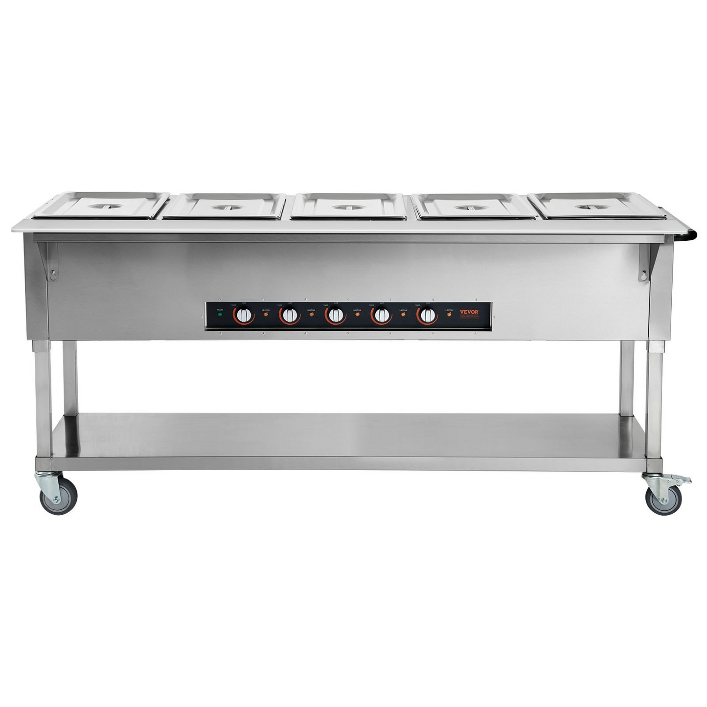 VEVOR 5-Pan Commercial Food Warmer, 5 x 20.6QT Electric Steam Table, 3750W Professional Buffet Catering Food Warmer with 4 Wheels (2 Lockable), Food Grade Stainless Steel Server for Party Restaurant