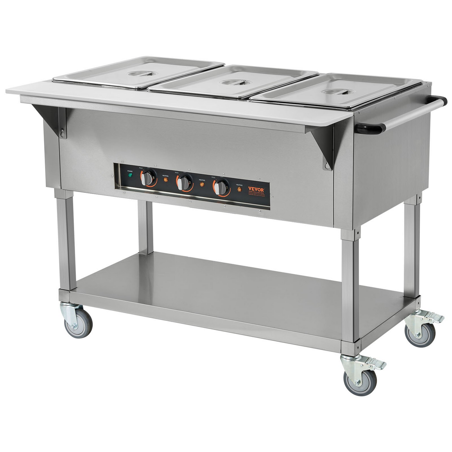 VEVOR 3-Pan Commercial Food Warmer, 3 x 20.6QT Electric Steam Table, 1500W Professional Buffet Catering Food Warmer with 4 Wheels (2 Lockable), Food Grade Stainless Steel Server for Party Restaurant