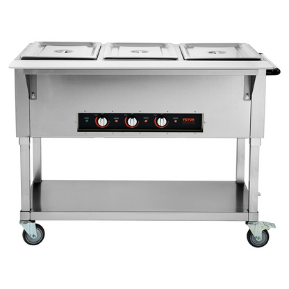 VEVOR 3-Pan Commercial Food Warmer, 3 x 20.6QT Electric Steam Table, 1500W Professional Buffet Catering Food Warmer with 4 Wheels (2 Lockable), Food Grade Stainless Steel Server for Party Restaurant