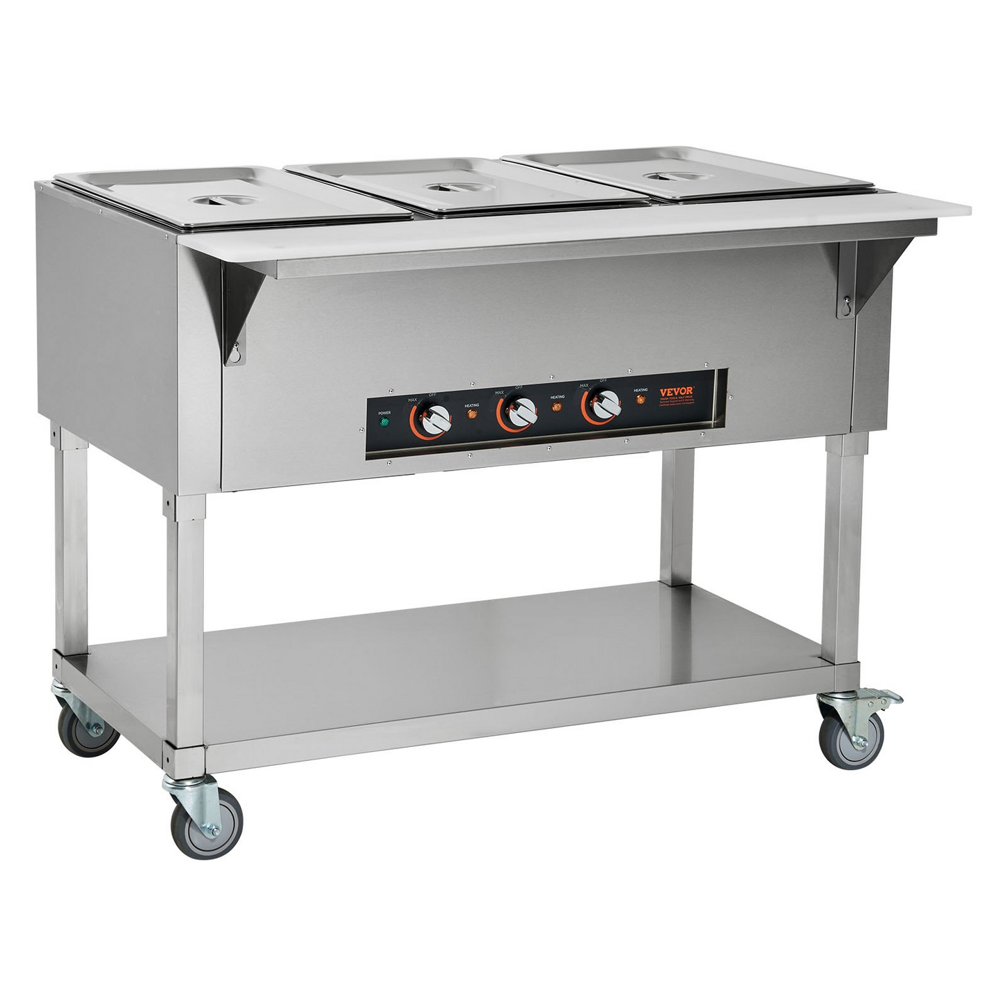 VEVOR 3-Pan Commercial Food Warmer, 3 x 20.6QT Electric Steam Table, 1500W Professional Buffet Catering Food Warmer with 4 Wheels (2 Lockable), Food Grade Stainless Steel Server for Party Restaurant