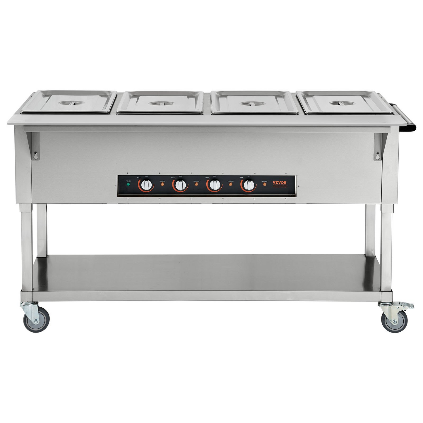 VEVOR 4-Pan Commercial Food Warmer, 4 x 20.6QT Electric Steam Table, 2000W Professional Buffet Catering Food Warmer with 4 Wheels (2 Lockable), Food Grade Stainless Steel Server for Party Restaurant