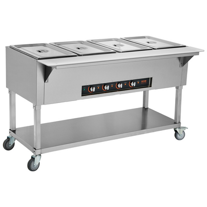 VEVOR 4-Pan Commercial Food Warmer, 4 x 20.6QT Electric Steam Table, 2000W Professional Buffet Catering Food Warmer with 4 Wheels (2 Lockable), Food Grade Stainless Steel Server for Party Restaurant