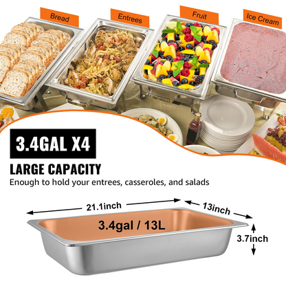 VEVOR 4 Pack Steam Table Pans 20.9 x 12.8 x 3.9 Inch Deep Steam Table Pan Full Size 13L Deep Food Container Stainless Steel Oven Tray Hotel Pans Anti-Jam Steam Table Food Pan