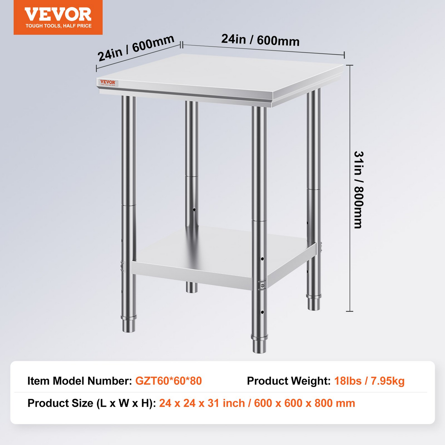 Stainless Steel Commercial Kitchen Work Food Prep Table 24"x 24"