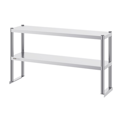 VEVOR Double Overshelf, Double Tier Stainless Steel Overshelf, 12 x 72 Inch Double Deck Overshelf, Height Adjustable Overshelf Prep Work Table for Kitchen, Restaurant and Workshop