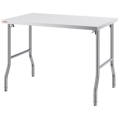 VEVOR 48 x 30 Inch Folding Commercial Prep Table Commercial Worktable Workstation, Heavy-Duty Stainless Steel Folding Table with 220 lbs Load, Silver Stainless Steel Kitchen Island，Kitchen Work Table