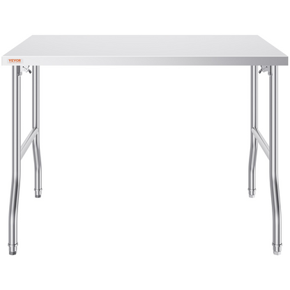 VEVOR 48 x 30 Inch Folding Commercial Prep Table Commercial Worktable Workstation, Heavy-Duty Stainless Steel Folding Table with 220 lbs Load, Silver Stainless Steel Kitchen Island，Kitchen Work Table