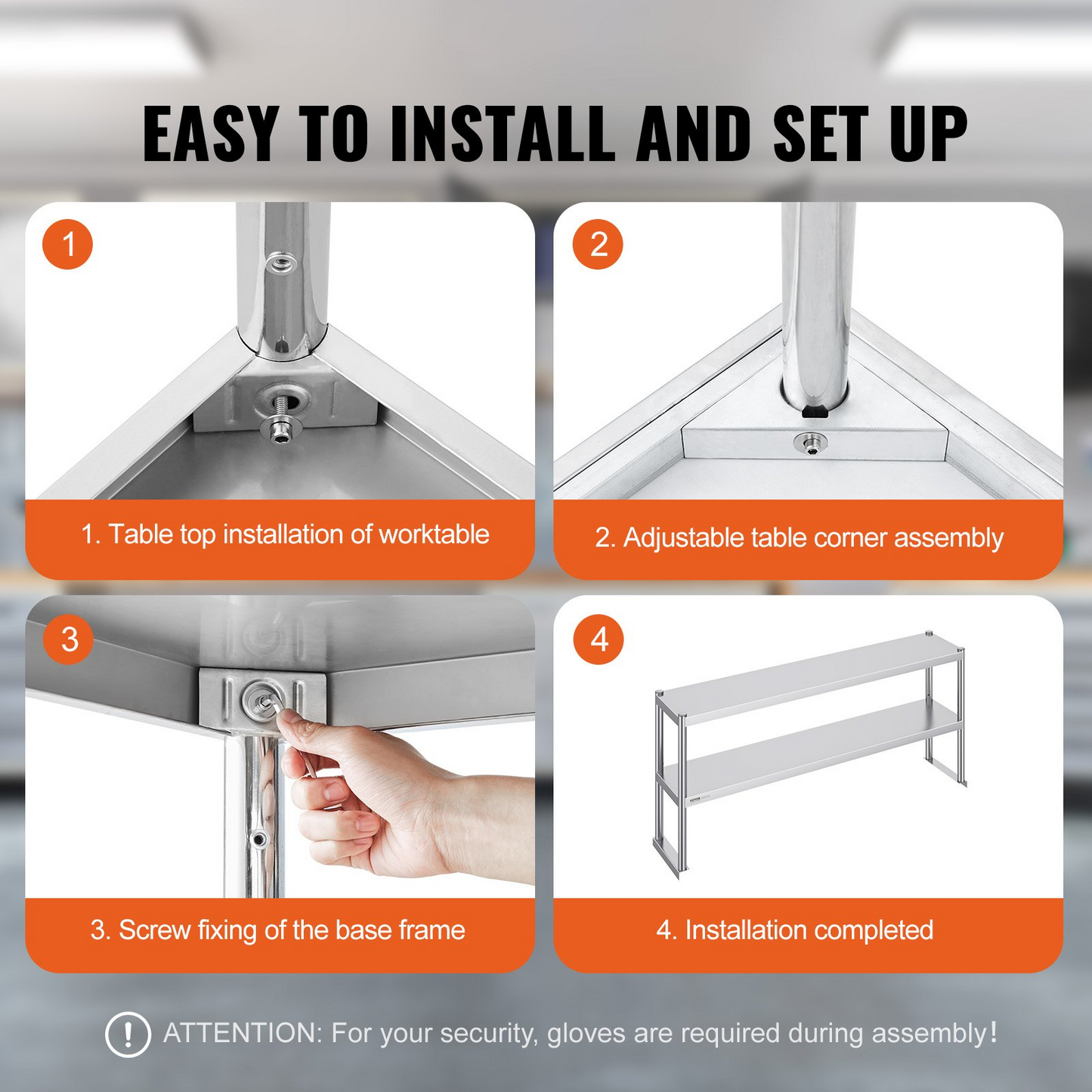 VEVOR Double Overshelf, Double Tier Stainless Steel Overshelf, 12 x 60 Inch Double Deck Overshelf, Height Adjustable Overshelf Prep Work Table for Kitchen, Restaurant and Workshop