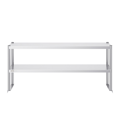 VEVOR Double Overshelf, Double Tier Stainless Steel Overshelf, 12 x 60 Inch Double Deck Overshelf, Height Adjustable Overshelf Prep Work Table for Kitchen, Restaurant and Workshop