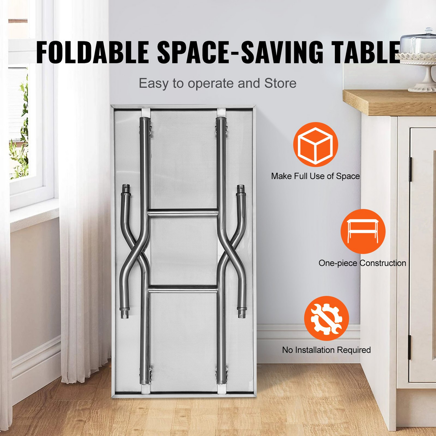 VEVOR Commercial Worktable Workstation 48x30 Inch Folding Commercial Prep Table, Double-Shelf Stainless Steel Folding Table, Kitchen Work Table with 772 lbs Load Silver Stainless Steel Kitchen Island