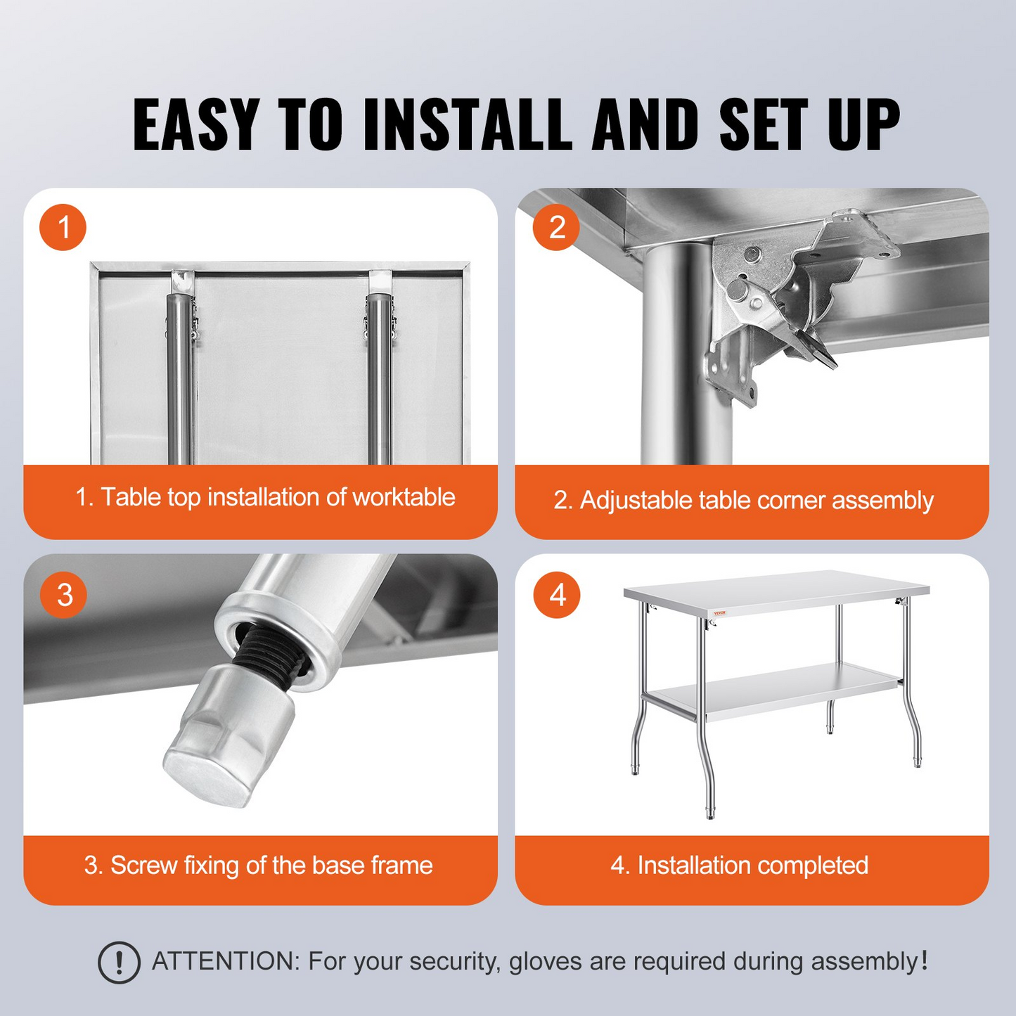 VEVOR Commercial Worktable Workstation 48x30 Inch Folding Commercial Prep Table, Double-Shelf Stainless Steel Folding Table, Kitchen Work Table with 772 lbs Load Silver Stainless Steel Kitchen Island