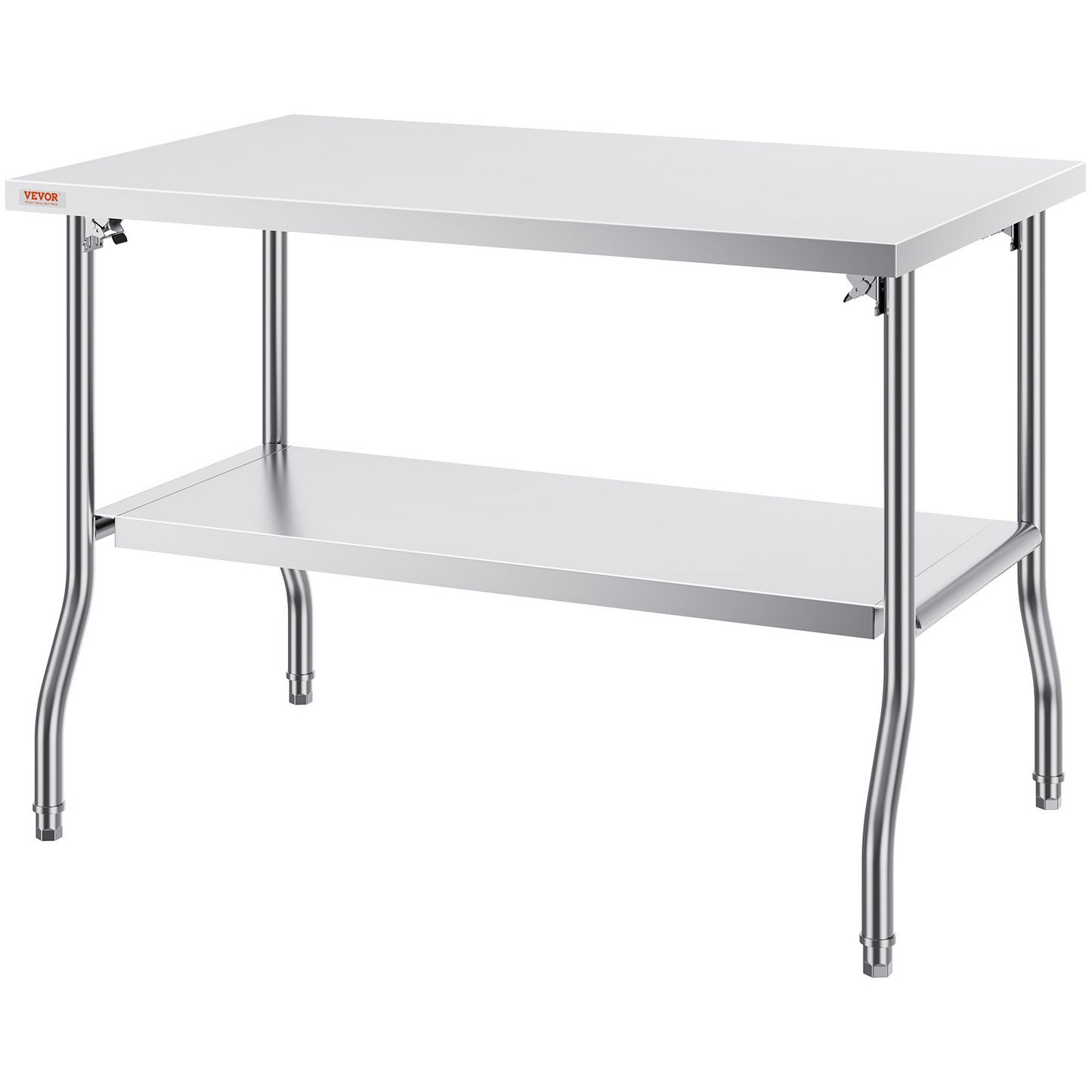 VEVOR Commercial Worktable Workstation 48x30 Inch Folding Commercial Prep Table, Double-Shelf Stainless Steel Folding Table, Kitchen Work Table with 772 lbs Load Silver Stainless Steel Kitchen Island