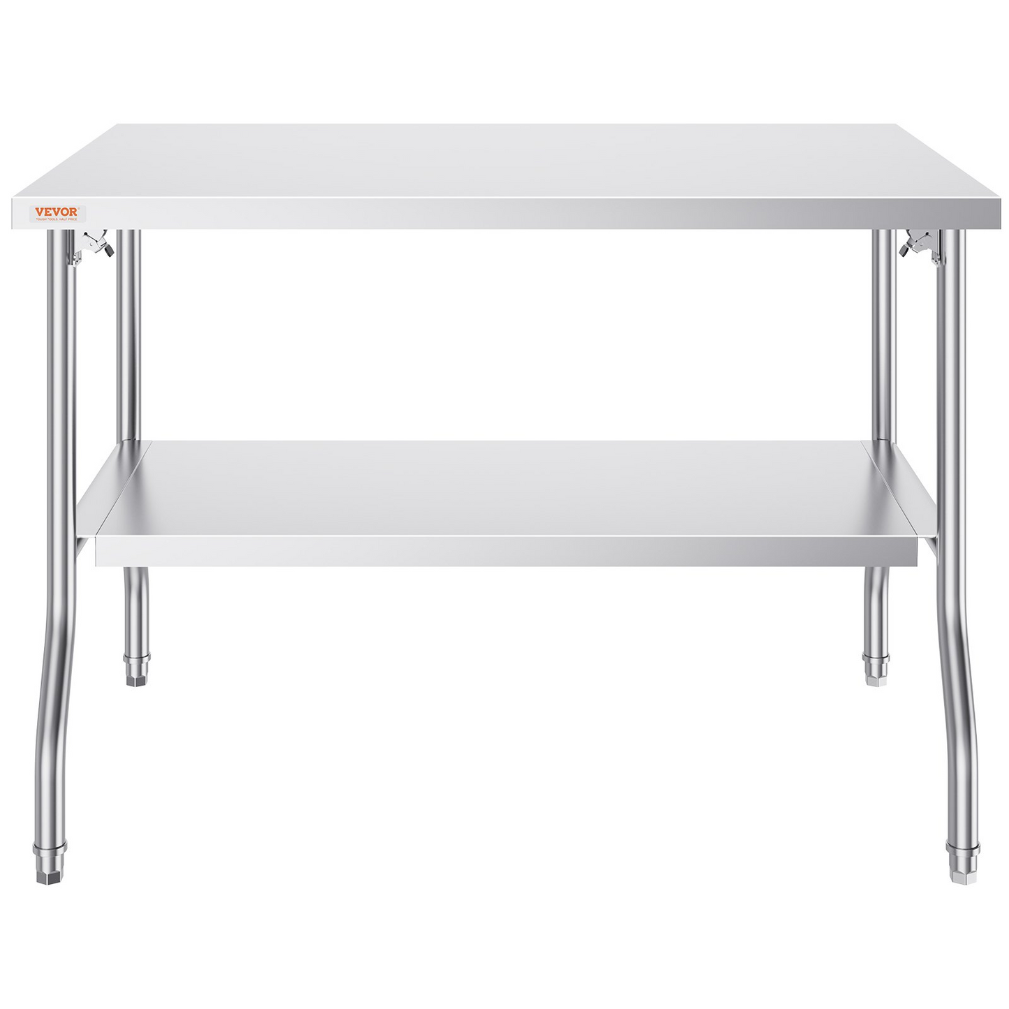 VEVOR Commercial Worktable Workstation 48x30 Inch Folding Commercial Prep Table, Double-Shelf Stainless Steel Folding Table, Kitchen Work Table with 772 lbs Load Silver Stainless Steel Kitchen Island