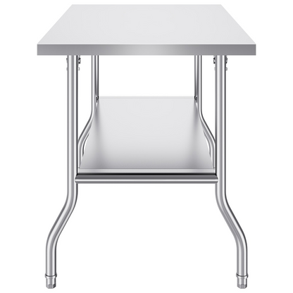 VEVOR Commercial Worktable Workstation 48x30 Inch Folding Commercial Prep Table, Double-Shelf Stainless Steel Folding Table, Kitchen Work Table with 772 lbs Load Silver Stainless Steel Kitchen Island