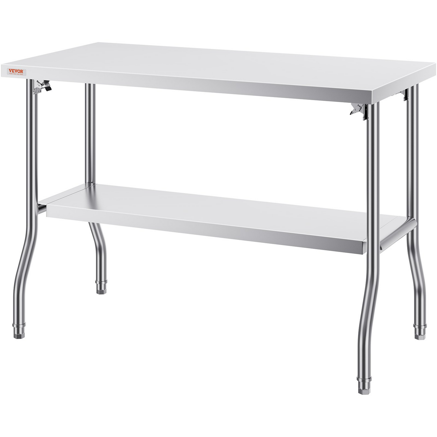 VEVOR Commercial Worktable Workstation 48 x 24 Inch Folding Commercial Prep Table, Heavy-duty Stainless Steel Folding Table with 300 lbs Load, Kitchen Work Table, Silver Stainless Steel Kitchen Island