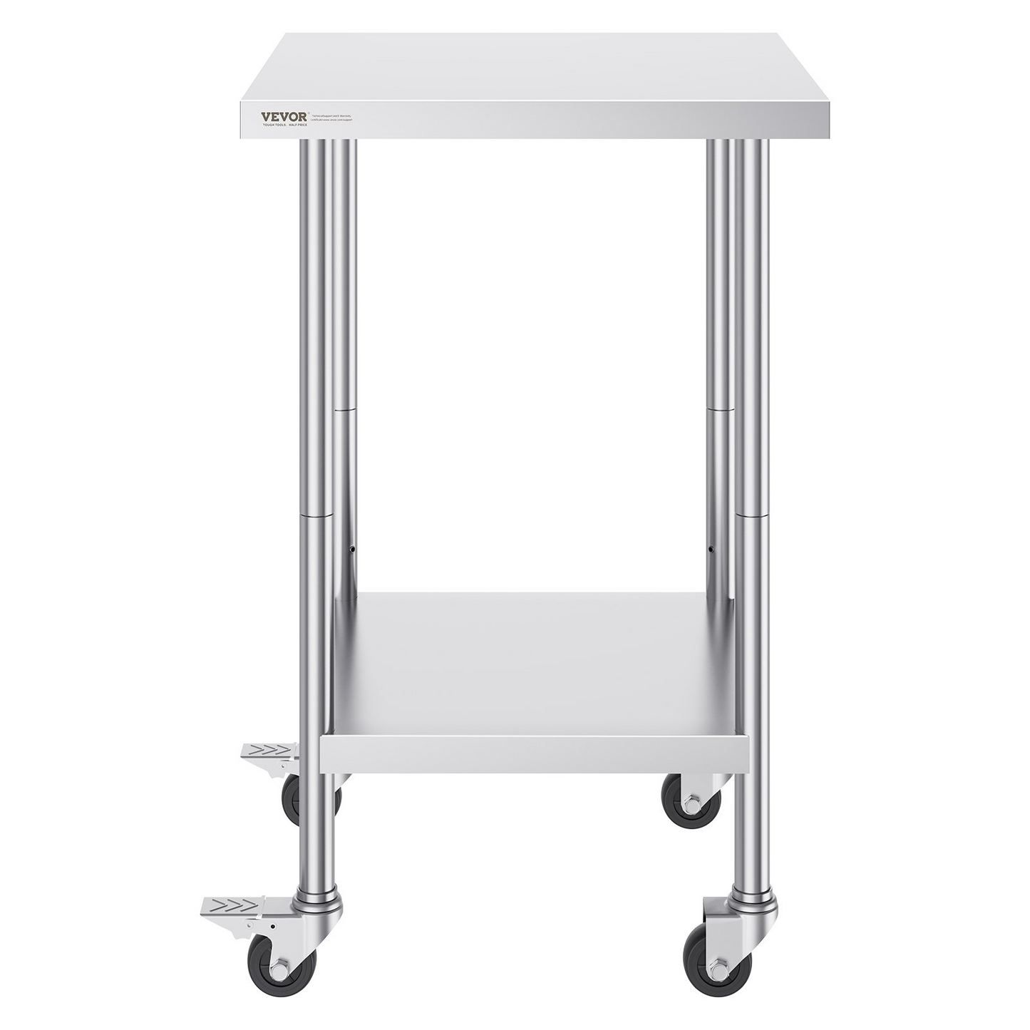 VEVOR Stainless Steel Work Table 24 x 24 x 38 Inch, with 4 Wheels, 3 Adjustable Height Levels, Heavy Duty Food Prep Worktable for Commercial Kitchen Restaurant, Silver