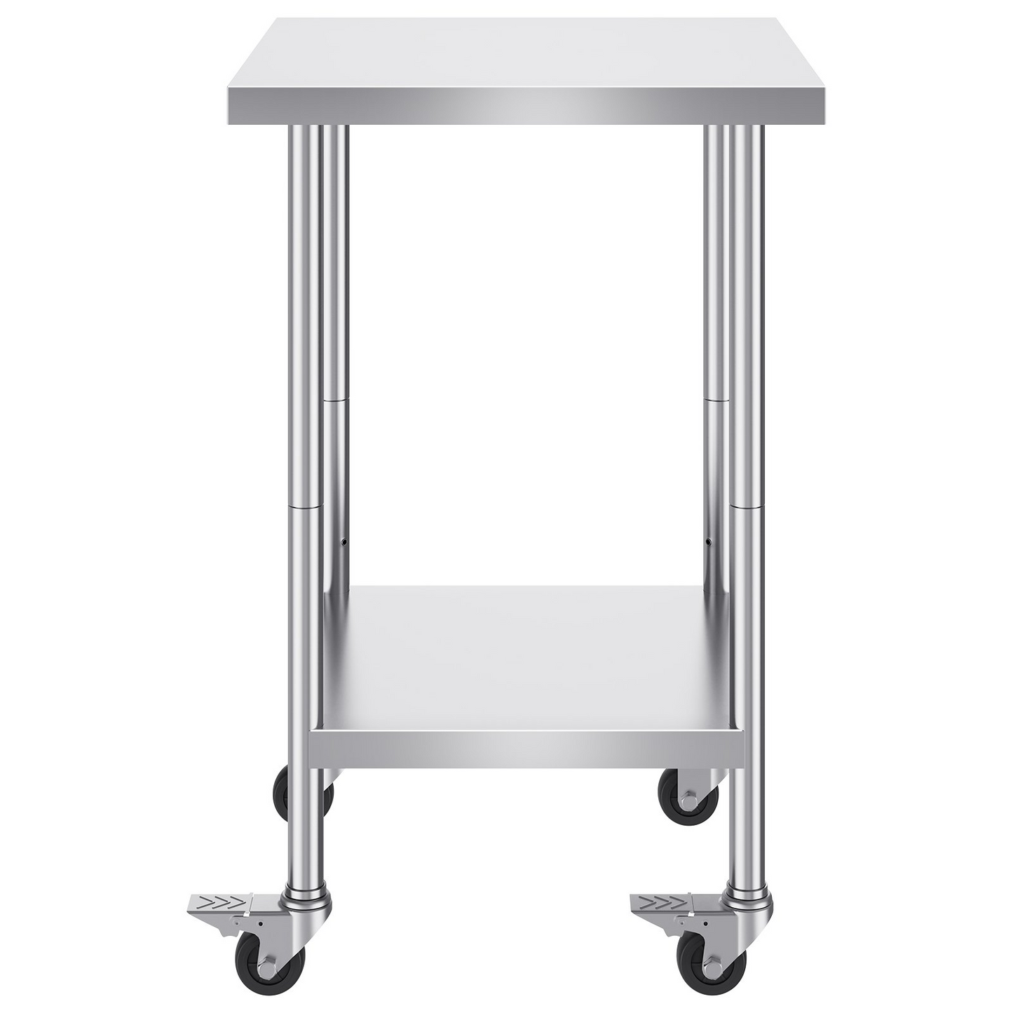 VEVOR Stainless Steel Work Table 24 x 24 x 38 Inch, with 4 Wheels, 3 Adjustable Height Levels, Heavy Duty Food Prep Worktable for Commercial Kitchen Restaurant, Silver