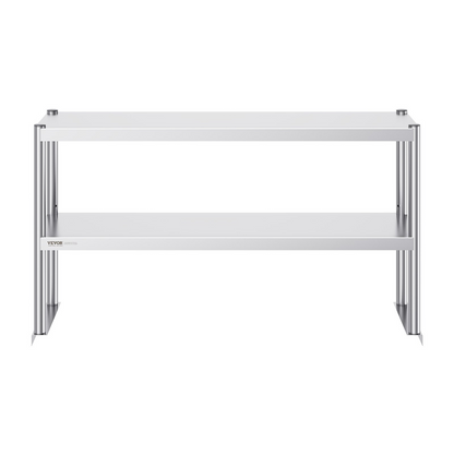 VEVOR Double Overshelf, Double Tier Stainless Steel Overshelf, 12 x 48 Inch Double Deck Overshelf, Height Adjustable Overshelf Prep Work Table for Kitchen, Restaurant and Workshop