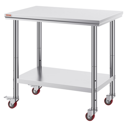 VEVOR Stainless Steel Work Table 36x24 Inch with 4 Wheels Commercial Food Prep Worktable with Casters Heavy Duty Work Table for Commercial Kitchen Restaurant