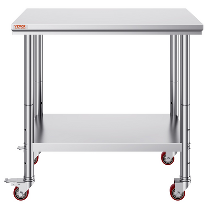 VEVOR Stainless Steel Work Table 36x24 Inch with 4 Wheels Commercial Food Prep Worktable with Casters Heavy Duty Work Table for Commercial Kitchen Restaurant