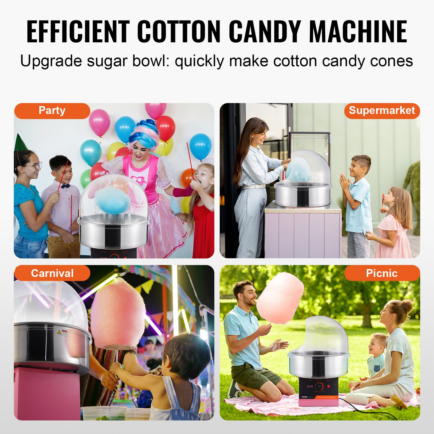 VEVOR Electric Cotton Candy Machine, 1000W Candy Floss Maker, Commercial Cotton Candy Machine with Cover, Stainless Steel Bowl, and Sugar Scoop, Perfect for Home Kids Birthday, Family Party (Pink)