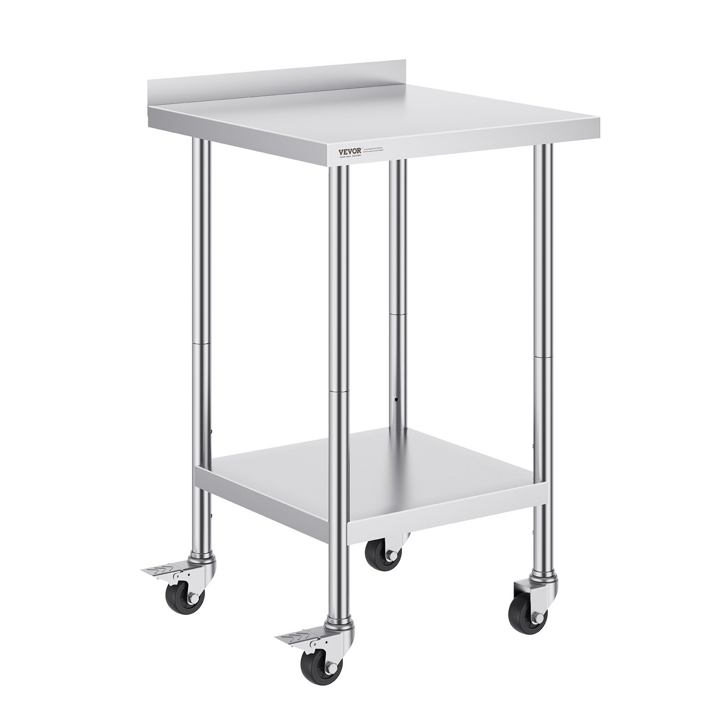 VEVOR 24 x 24 x 40 Inch Stainless Steel Work Table, Commercial Food Prep Worktable with Casters, Heavy Duty Prep Worktable, Metal Work Table with Adjustable Height for Restaurant, Home and Hotel