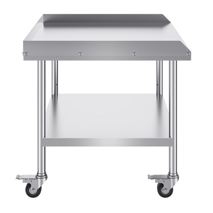 VEVOR Stainless Steel Work Table, 30 x 36 x 30 Inch Commercial Food Prep Worktable with 4 Wheels, Casters, 3-Sided Backsplash Heavy Duty Prep Worktable, Metal Work Table for Restaurant Home Hotel