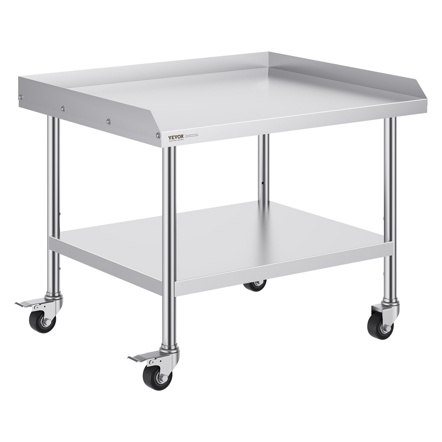 VEVOR Stainless Steel Work Table, 30 x 36 x 30 Inch Commercial Food Prep Worktable with 4 Wheels, Casters, 3-Sided Backsplash Heavy Duty Prep Worktable, Metal Work Table for Restaurant Home Hotel