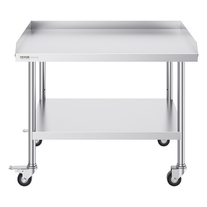 VEVOR Stainless Steel Work Table, 30 x 36 x 30 Inch Commercial Food Prep Worktable with 4 Wheels, Casters, 3-Sided Backsplash Heavy Duty Prep Worktable, Metal Work Table for Restaurant Home Hotel