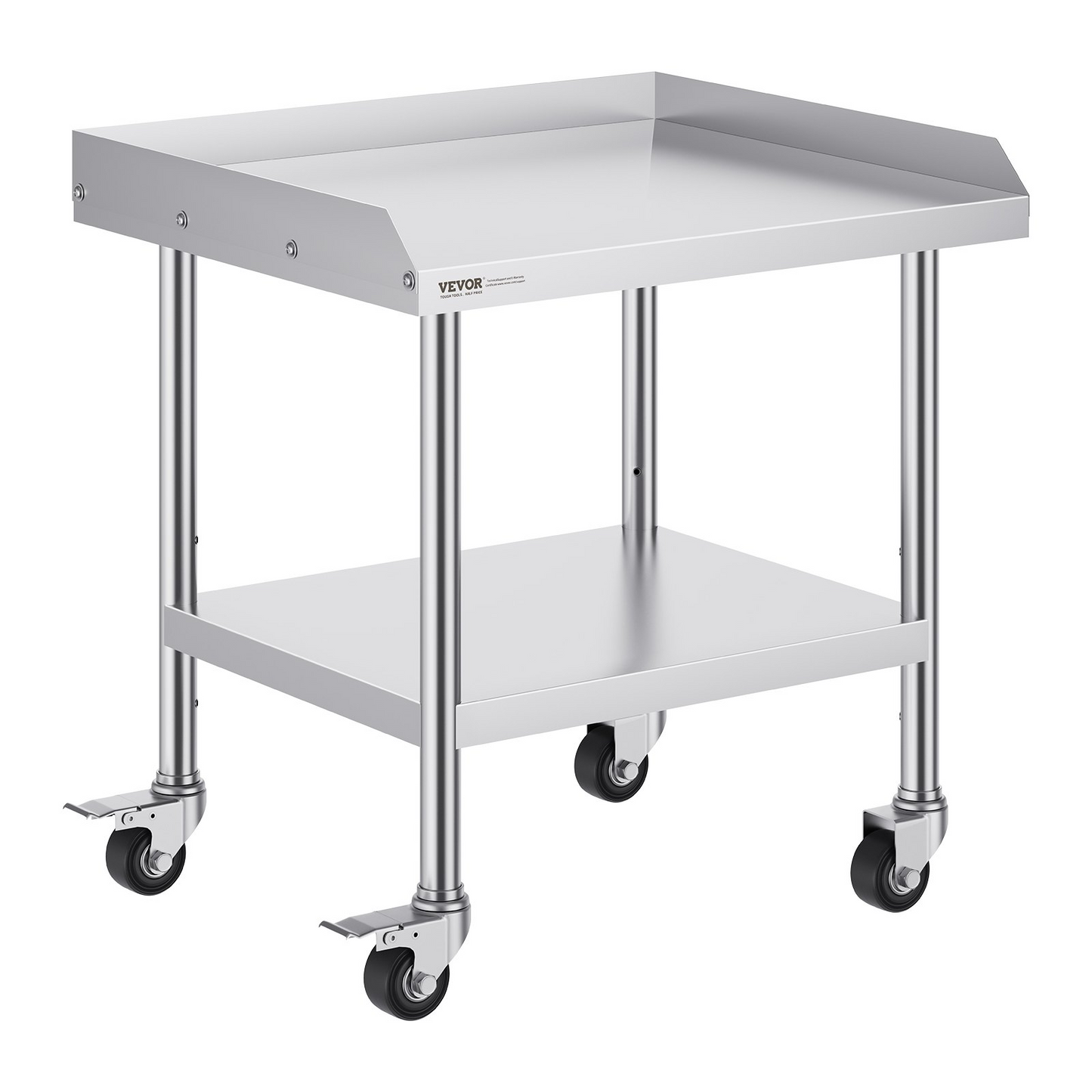 VEVOR Stainless Steel Work Table, 24 x 28 x 30 Inch Commercial Food Prep Worktable with 4 Wheels, Casters, 3-Sided Backsplash Heavy Duty Prep Worktable, Metal Work Table for Restaurant Home Hotel