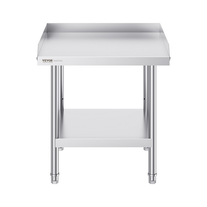 VEVOR Stainless Steel Work Table, 24 x 24 x 26 Inch Commercial Food Prep Worktable, 3-Sided Backsplash Heavy Duty Prep Worktable, Metal Work Table with Adjustable Height for Restaurant Home Hotel