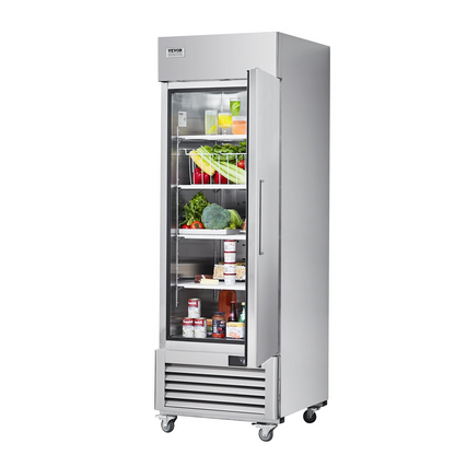 VEVOR Commercial Refrigerator 19.32 Cu.ft, Reach In 27" W Upright Refrigerator Single Door, Auto-Defrost Stainless Steel Reach-in Refrigerator & 4 Shelves, 33 to 41℉ Temp Control, LED Light, 4 Wheel