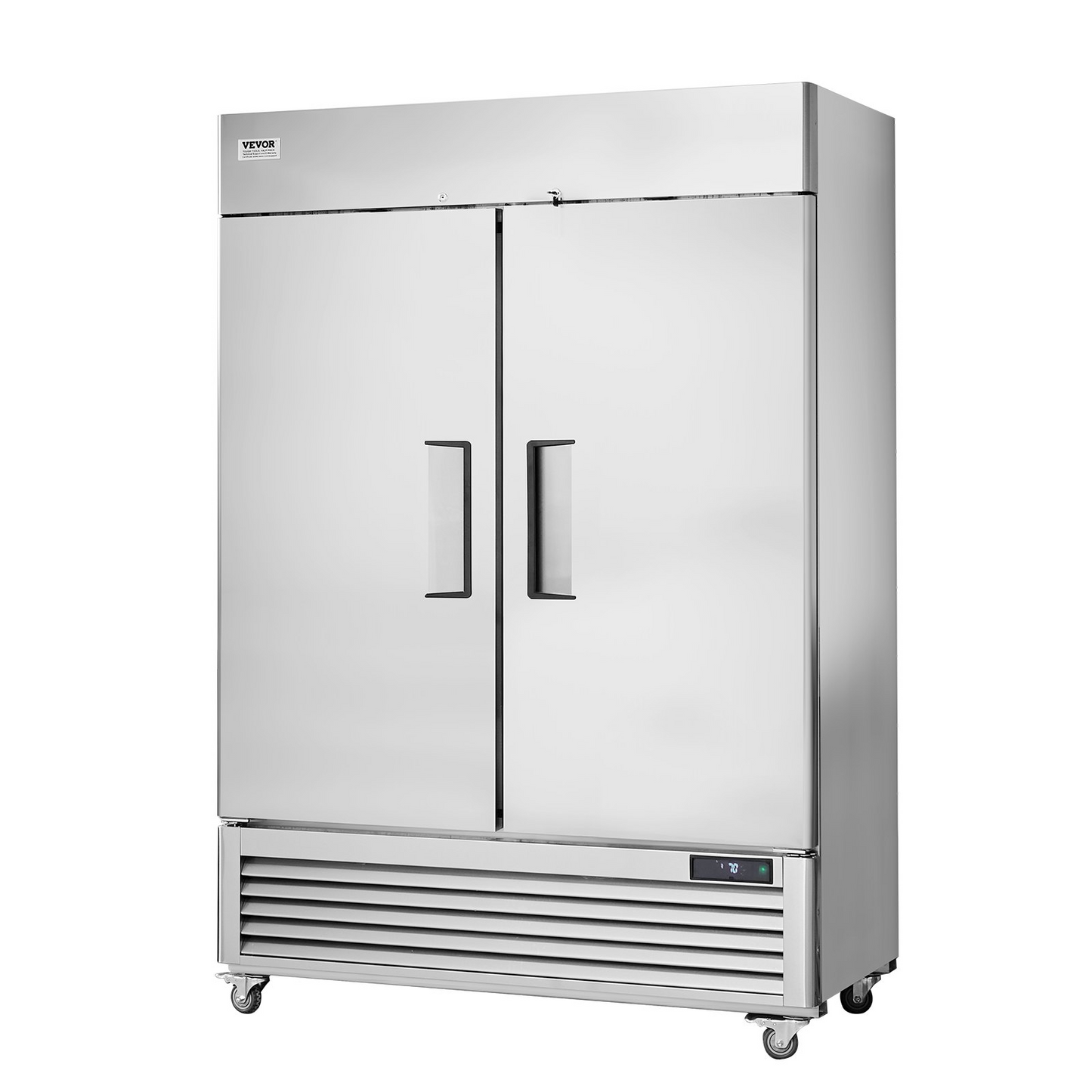 VEVOR Commercial Freezer 44.21 Cu.ft, Reach In 54.4" W Upright Freezer 2 Doors, Auto-Defrost Stainless Steel Reach-in Freezer with 8 Adjustable Shelves, -13 to 5℉ Temp Control, LED Lighting, 4 Wheels