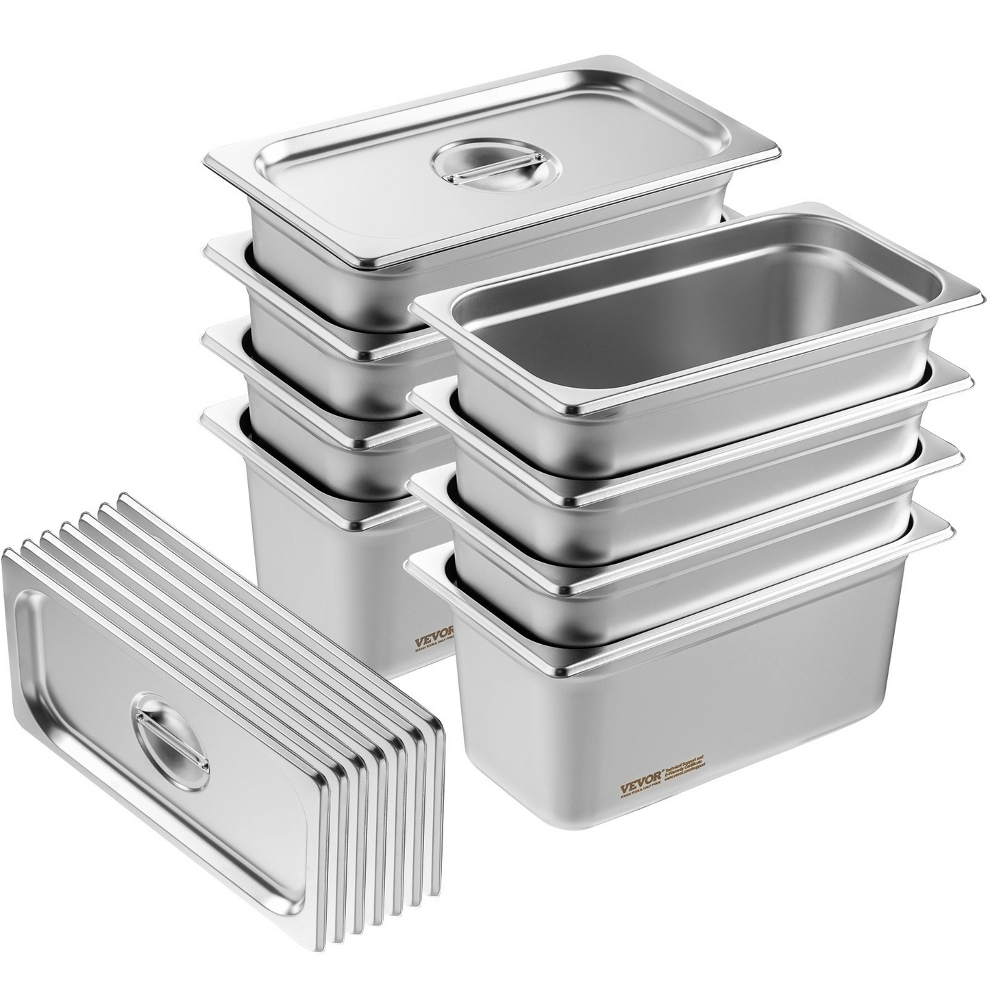 VEVOR 8 Pack Hotel Pans, 1/3 Size Anti-Jam Steam Pan with Lid, 0.8mm Thick Stainless Steel Steam Table Pan, 6-Inch Deep Commercial Table Pan, Catering Storage Food Pan, for Industrial & Scientific