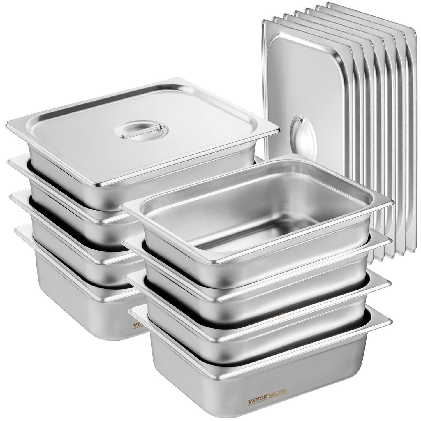 VEVOR 8 Pack Hotel Pans, 1/2 Size Anti-Jam Steam Pan with Lid, 0.8mm Thick Stainless Steel Steam Table Pan, 4-Inch Deep Commercial Table Pan, Catering Storage Food Pan, for Industrial & Scientific