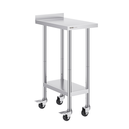 VEVOR 24 x 15 x 40 Inch Stainless Steel Work Table, Commercial Food Prep Worktable with Casters, Heavy Duty Prep Worktable, Metal Work Table with Adjustable Height for Restaurant, Home and Hotel